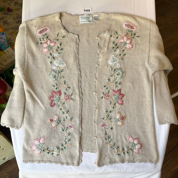 Shenanigans Women Beautiful Knit Jackets size L Natural Beige Floral Embroidery - Picture 2 of 11